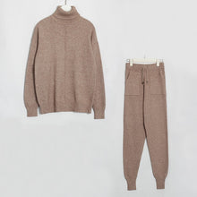 Load image into Gallery viewer, Wixra Women's Sweater Suit and Sets Turtleneck Long Sleeve Sweaters+Pockets Long Trousers 2PCS Solid Casual Sets Autumn Winter