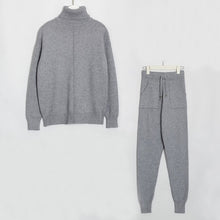 Load image into Gallery viewer, Wixra Women's Sweater Suit and Sets Turtleneck Long Sleeve Sweaters+Pockets Long Trousers 2PCS Solid Casual Sets Autumn Winter