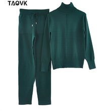 Load image into Gallery viewer, TAOVK Women's knitted Suits Spring sweater set Mid Line Turtleneck Pullover Sweater Pants two pieces Sets warm Jogging Costumes