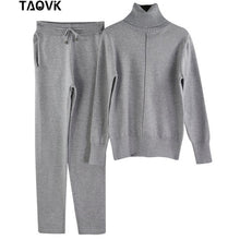 Load image into Gallery viewer, TAOVK Women's knitted Suits Spring sweater set Mid Line Turtleneck Pullover Sweater Pants two pieces Sets warm Jogging Costumes